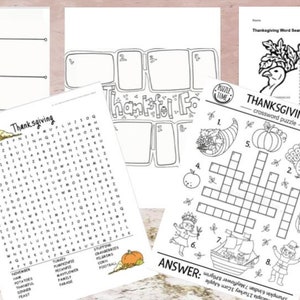Thanksgiving Printable Activity / Coloring Pages, Fall Digital Download Activity Coloring Book - 8 pages