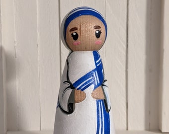 St. Teresa of Calcutta Peg Doll, Catholic Saint Peg Doll, Catechesis of Good Shepherd, Catholic Montessori Toys