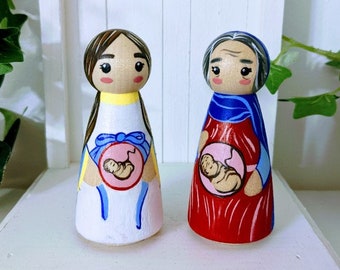 Visitation Peg Doll Set, Catholic Saint Peg Doll, Catechesis of Good Shepherd, Catholic Montessori Toys