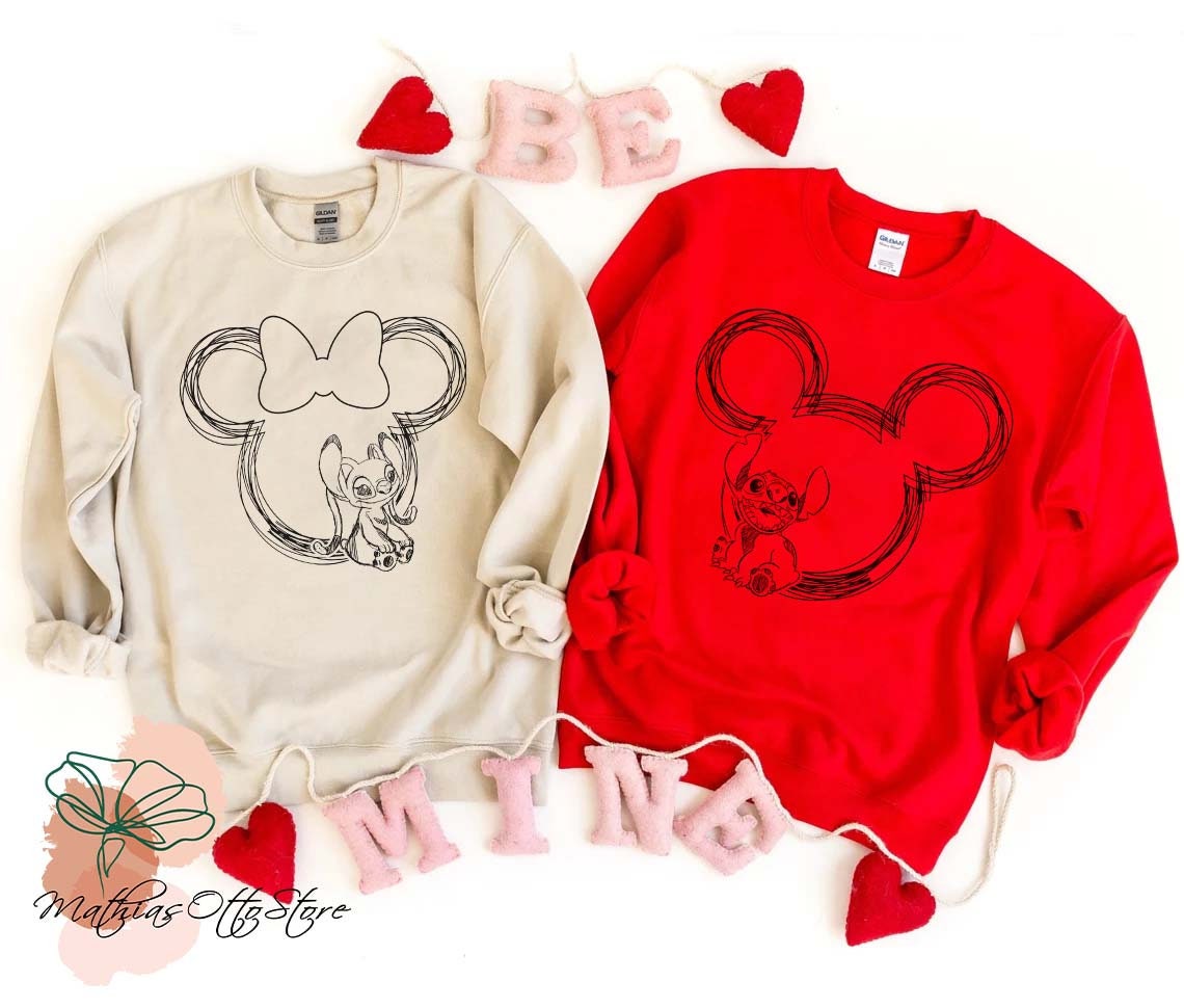 Stitch Couple Sweatshirt, Stitch Angel Shirt, Disney Sketch Shirt