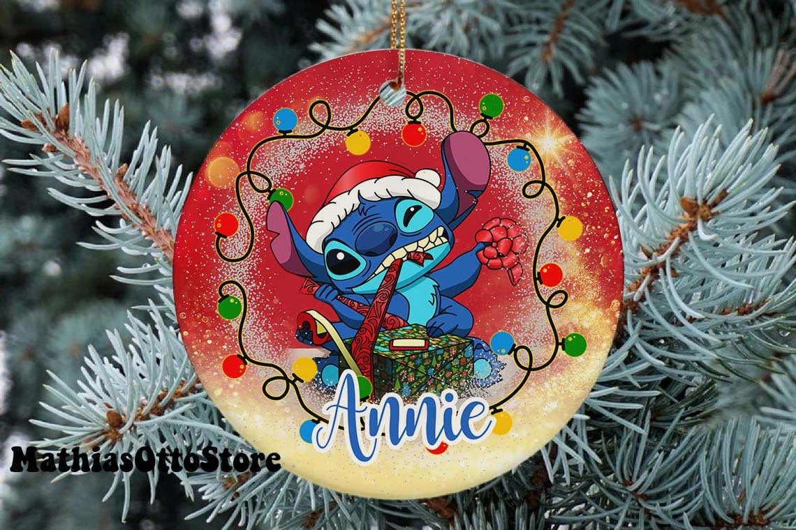 Personalized Stitch Glass Ornament, Stitch Christmas Ornamen - Inspire  Uplift