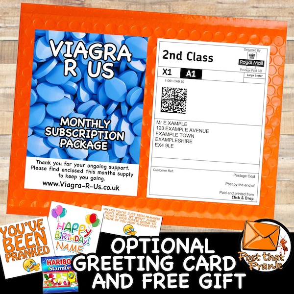 VIAGRA - Prank Mail Package - Sent Directly to Victim by Post - Adult Joke Parcel Birthday Postal Gift Funny Gag Embarrassing Humour