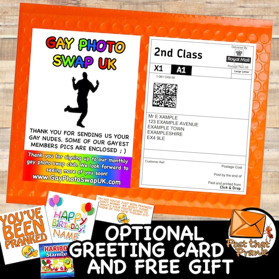 GAY PHOTO SWAP - Prank Mail Package - Sent Directly to Friend by Post - Adult Joke Parcel Birthday Postal Gift Funny Gag Embarrassing Humour
