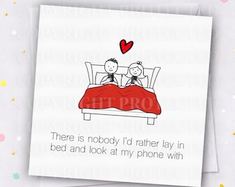 BED PHONES Valentines Day Card Husband Wife Boyfriend Girlfriend Him Funny Phone Couple