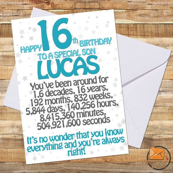 Personalised 16th Birthday Card / for Son / Nephew / Grandson - Etsy UK