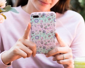 Kawaii-Goth iPhone-hoesje – Griezelige pastelkleurige schedels en planchettes