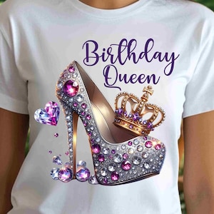Birthday Queen PNG | Glam High Heel Crown Sublimation | Diamond Glitter Clipart | Girly Birthday Png | Bling High Heel | Crown Birthday Girl