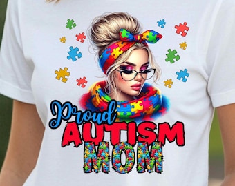 Proud Autism Mom PNG: Rainbow Puzzle Design (Digital Download)