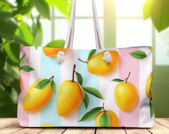 Lemon Print Weekender Bag: Tropical Beach Travel Tote
