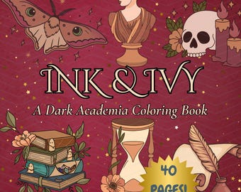 Dark Academia Coloring Book: Gothic Books, Candles, Ivy (Digital Download, 40 Pages)