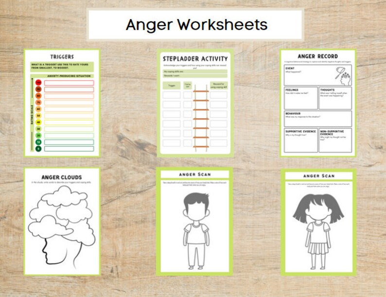 anger worksheets children s therapy 6 templates etsy