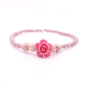 Vintage Rose Color Seed Bead and Quartzite Rose Bead Bracelet, Dusty Pink Bracelet, Galvanized Steel Seed Beads, Czech Glass Faceted Beads