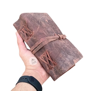 Leather Journal Vintage Paper, Handmade Leather Journal, Deckle edge Paper, Blank Grimoire Journal, Writing, Journaling Gifts for him/her