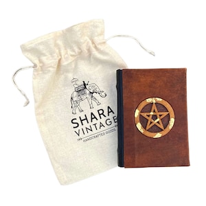 Witch Journal Pentagram Book, Blank Book of Shadows Journal, Pentagram Journal Hardcover Leather Writing Journal, Leather Spell Book Journal