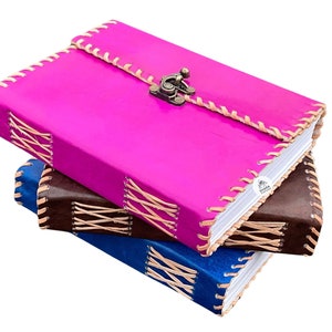 Leather bound Journal with Lock for Women/Men, Leather bound Notebook, Leather Journal Handmade, Pink/Blue/Brown Leather Journal for him/her