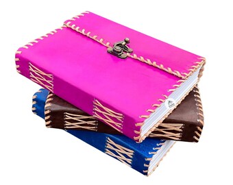 Leather bound Journal with Lock for Women/Men, Leather bound Notebook, Leather Journal Handmade, Pink/Blue/Brown Leather Journal for him/her