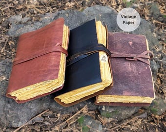 Leather Journal Vintage Paper,Vintage Leather Journal,Handmade Deckle edge paper 5x7 Writing  Journaling Birthday Gifts Son Daughter Friend