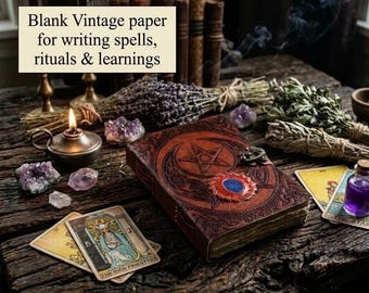 Triple Moon Journal, Leather Book of Shadows Journal with Blank Deckle Edge Paper - Vintage Handmade Grimoire, Antique Spell Book Pagan Gift
