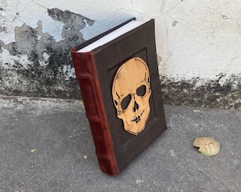 Skull Notebook Leather Journal Hardcover Leather Journal Handmade Grimoire Leather Book of Shadows Blank Grimoire Book for Witches & Wizards