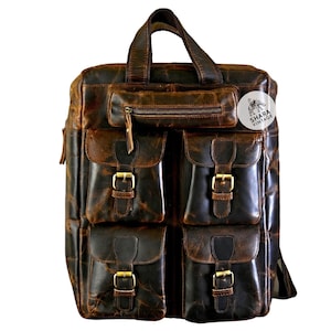 Leather Laptop Backpack for Men/Women Leather Backpack 16 inches Laptop Backpack for Work Full Grain Leather Backpack for Women with Pockets