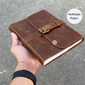 Leather Journal Removable pages, Leather Journal Refillable Leather Journal with Lock, a5 Leather Journal Cover, Leather Journal for Him Her