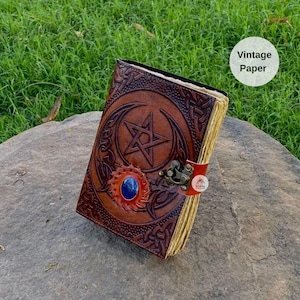 Triple Moon Leather Journal, Deckle Edge Journal, Leather Book of Shadows, Blank Spellbook dnd, Goddess Journal, Witch Leather Journal