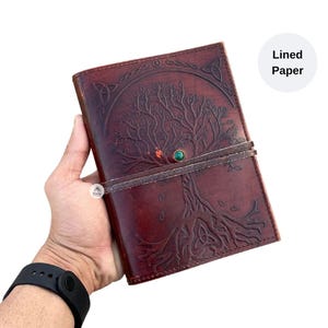 Tree of Life Journal, Leather Journal Refillable, Leather Journal Lined Paper, Embossed Leather Journal, Leather Writing Journal for her him