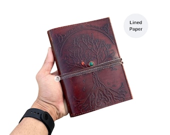Tree of Life Journal, Leather Journal Refillable, Leather Journal Lined Paper, Embossed Leather Journal, Leather Writing Journal for her him