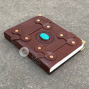 Leather Journal with Stone/Crystal Turquoise, Journal Leather Journal for Drawing, Writing Handmade Leatherbound Sketchbook for Men/Women