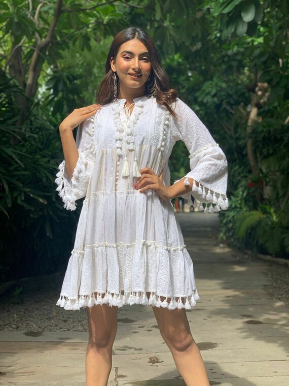 Pakistani Design Anarkali Flared White Color One Piece Dress Etsy Uk