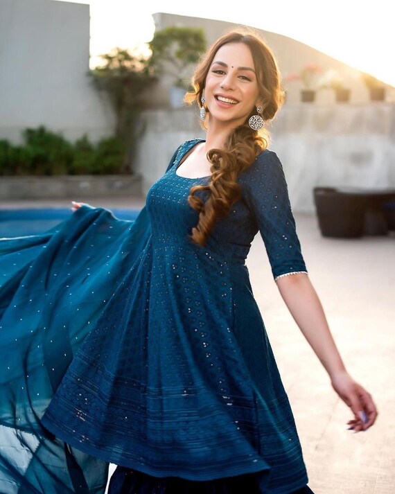 Chikankari Anarkali Kurti Sharara With 