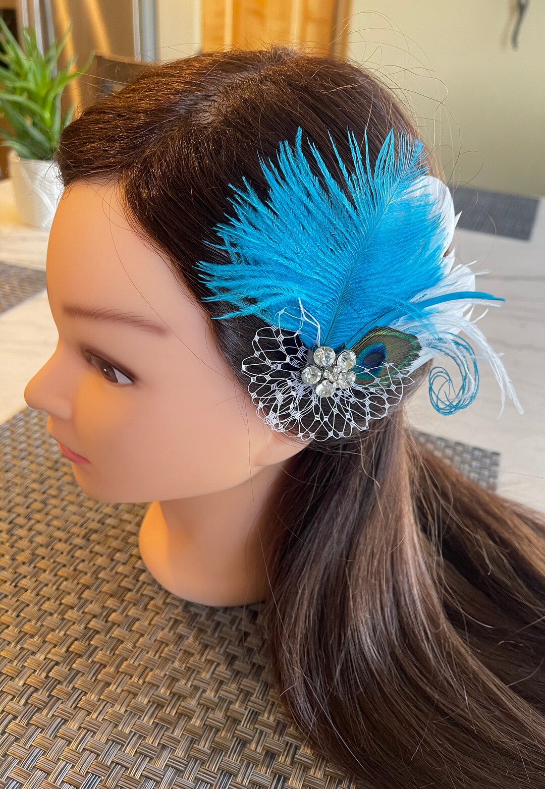 Dark Blue ostrich feather fascinator hair clip accessory. Handmade in USA. il_fullxfull.1702693500_ipb1.jpg main image 4