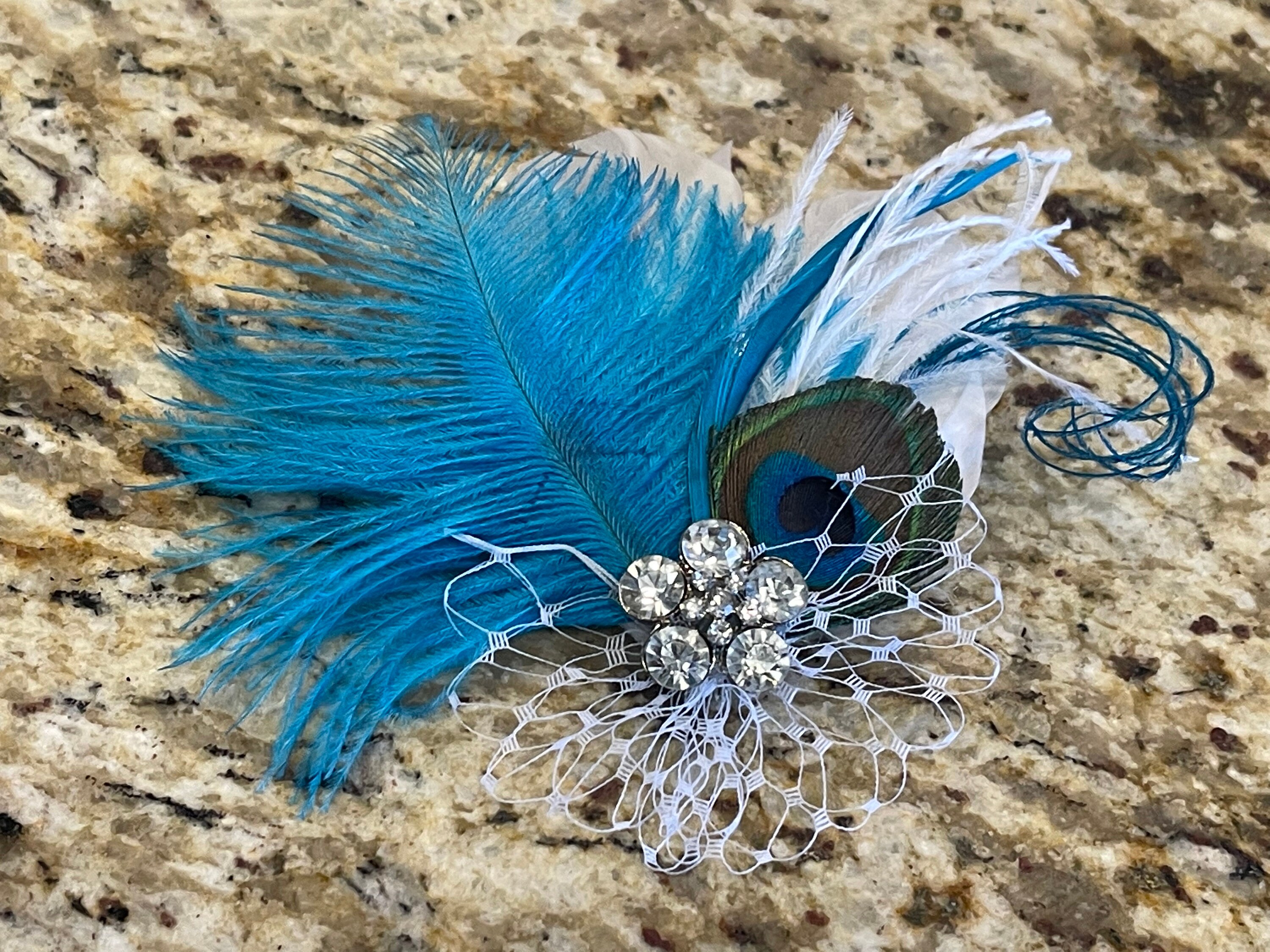 Blue Ostrich Hair Clip, Bridal Feather Fascinator, Bridal  display picture 1
