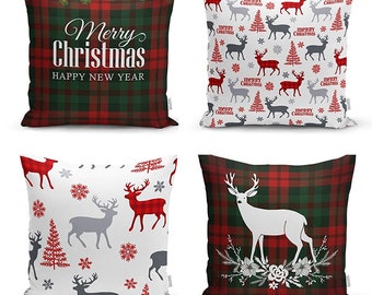 Pillow Cover, Merry Christmas Pillow Cover, Pillow Cover, Home Decor, Christmas Gift, 4 Piesces 45x45 cm 18x18 inç