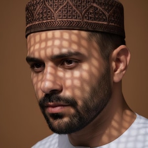 Mens kufi etnisk serie al-quro, bönhatt, muslimhatt, muslimsk mössa kufiah