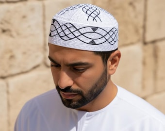 Mens kufi ethnic series white colors, Prayer hat, Muslim hat, muslim cap kufiah