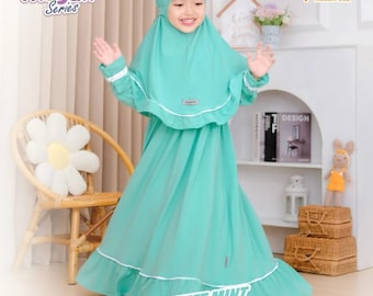 Hijab et robe pour enfants de 1 à 9 ans, série Aisyah couleur Sweet Mint