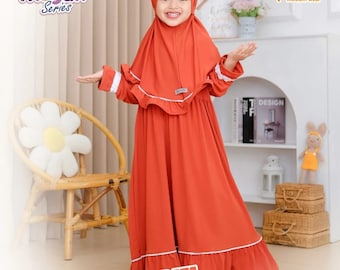 Hijab et robe pour enfants de 1 à 9 ans, couleur Bata, série Aisyah