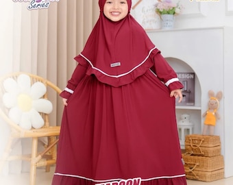 1 - 9 years old children hijab and dress maroon colour Aisyah series