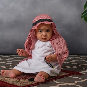 Baby boys abaya full sets, abaya and  red or black turban for age 0-2 years old