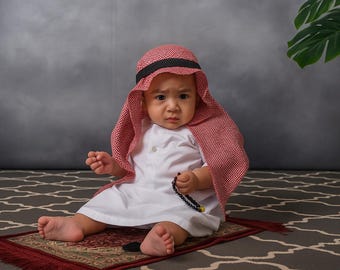 Baby boys abaya full sets, abaya and red black turban free for age 0-2  years old - Main Image