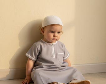 Baby abayas baby thobe for muslim boys with kopiah (prayerhat) gray colour