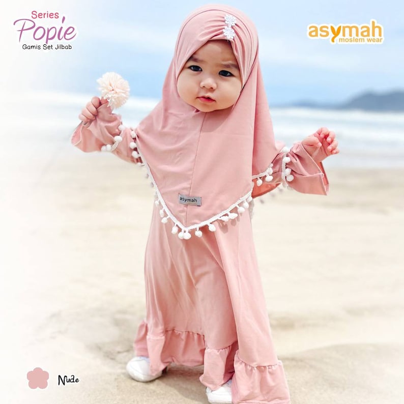 0-3 years old Baby hijab and dress SILVER colour POPI series Nude
