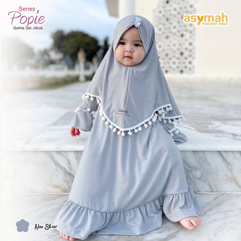 0-3 years old Baby hijab and dress SILVER colour POPI series image 2