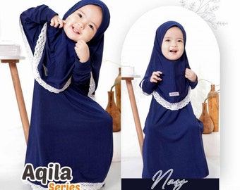 0-3 years old Baby hijab and dress navy colour aqila series