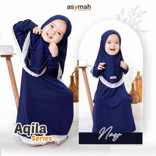 0-3 Jahre alt Baby Hijab und Kleid Marine Farbe Aqila Serie