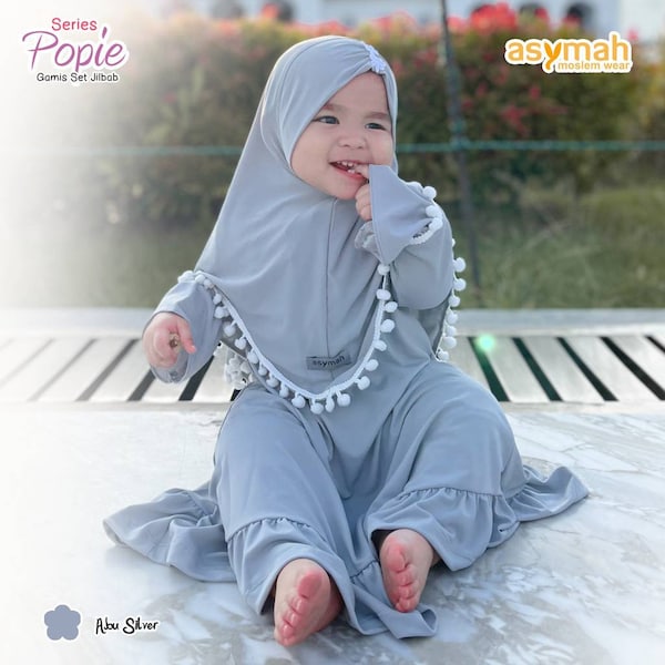 0-3 Jahre alt Baby Hijab und Kleid SILBER Farbe POPI-Serie