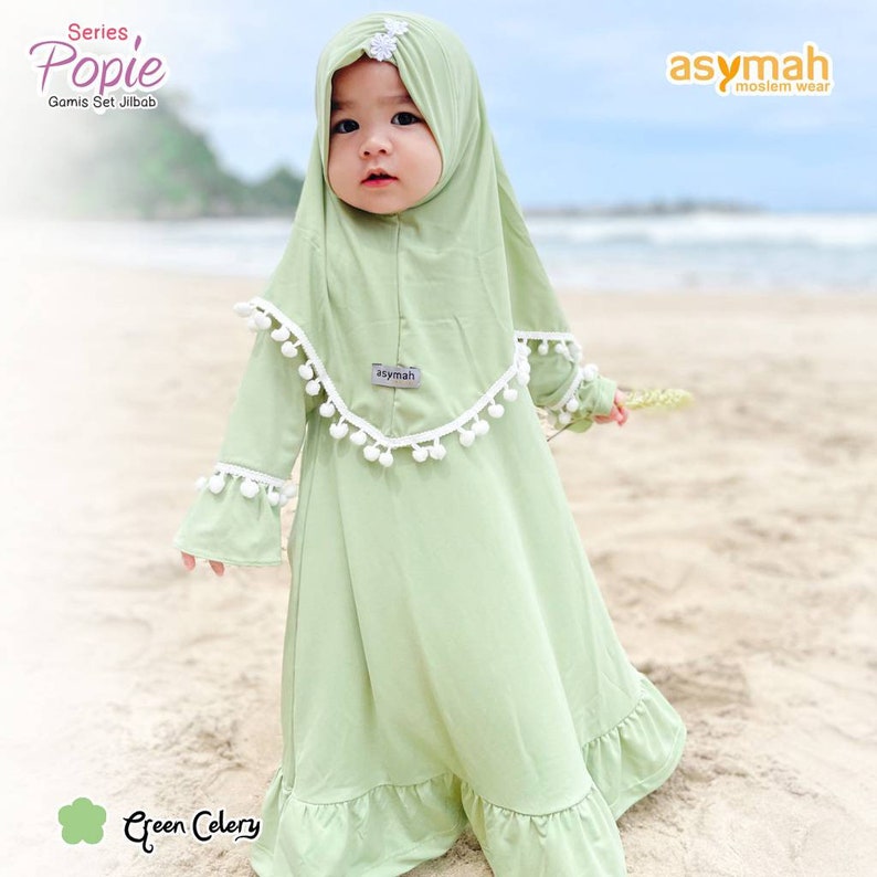 0-3 years old Baby hijab and dress SILVER colour POPI series Green