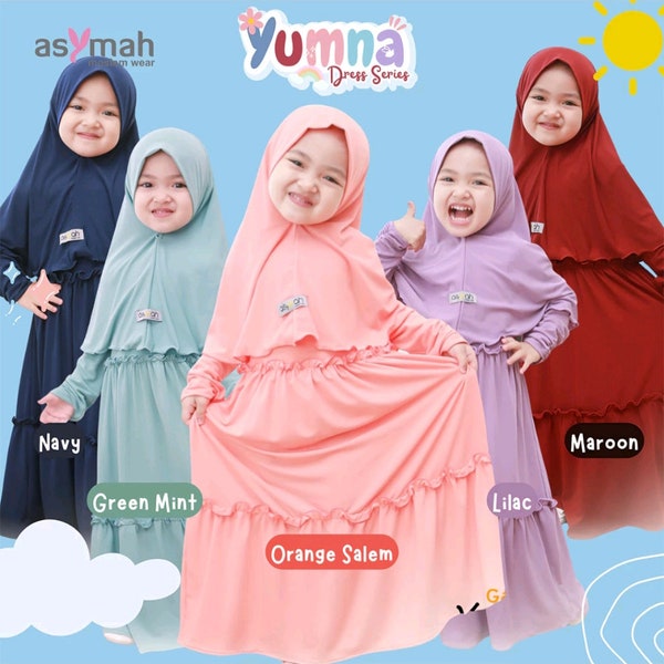 2 - 8 years old children hijab and dress chocolate colour YUMNA series