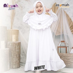 1 - 9 years old children hijab and dress White  colour Aisyah series